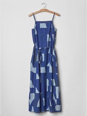 GAP Blue Geometric-Print Spaghetti Strap Maxi Dress
